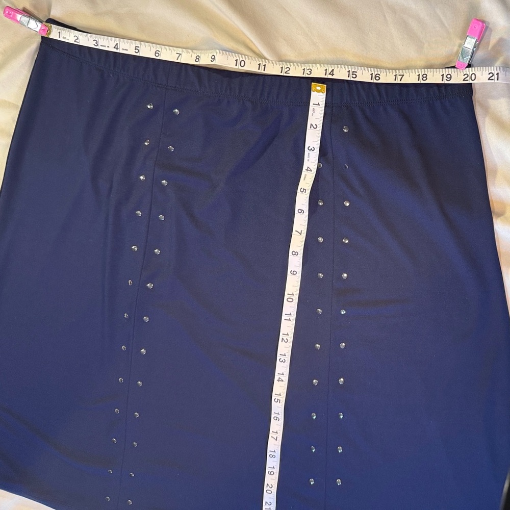 Susan Graver Navy Blue Skirt Silver Studs Polyester Spandex Women XL Elastic - Picture 6 of 9